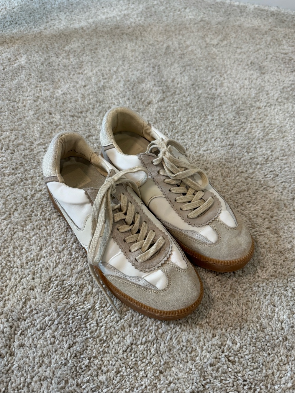 Dolce Vita Beige and White Suede Leather Sneakers